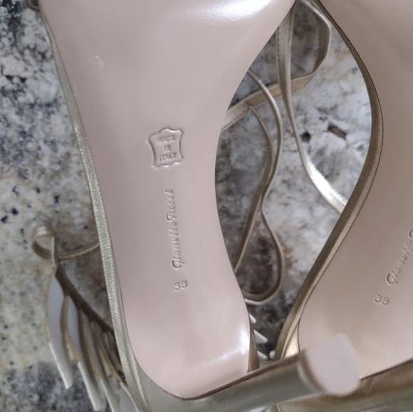 NEW Giuseppe Zanotti Gold Metallic Feather Ankle Tie Heels Size 38 - Picture 14 of 15
